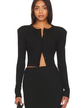 Lovers + friends Black Ribbed Button-Front Cardigan xxs